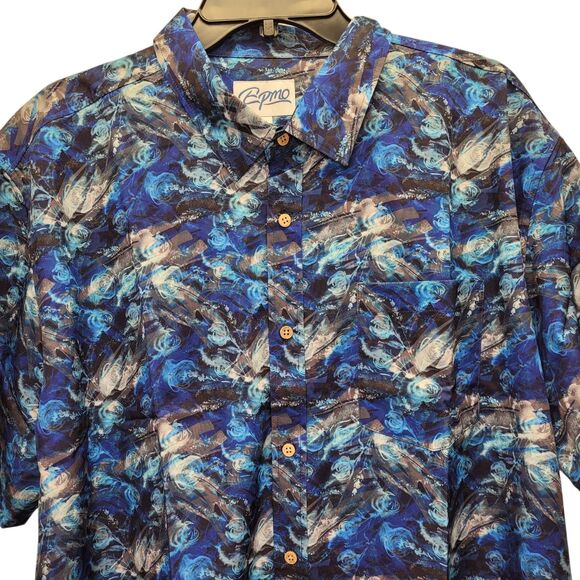 EPMO Men's Short Sleeve Button-Up Shirt Blue Abstract Ocean Print Casual Top XXL - Picture 3 of 9